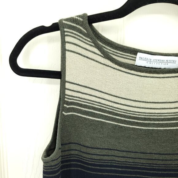 VTG 90s/2000s 100% Wool Knit Boat Neck Top PM Green/Cream/Black Stripe - Picture 5 of 16